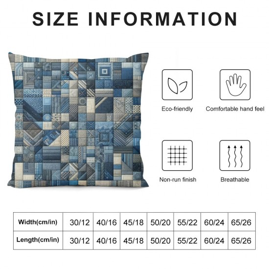 Ulloord  Throw Pillow Covers Abstract Blue Cushion Cases Home Office Sofa Hidden Zipper Pillowcase Square Two Sides Printed