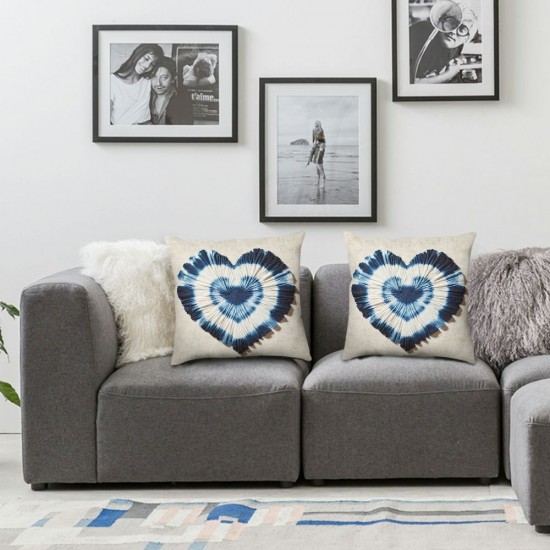 Ulloord  Throw Pillow Covers,Indigo Hearts Abstract Art Fashion Decorative Pillow Covers Digital Printing Linen Blended for Couch Sofa Bed Invisible Zipper