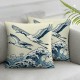 Ulloord Throw Pillow Covers Crane Bird Blue Sea Wave Flowers Design Square Pillowcase for Home Decor Sofa Car Bedroom Pillow case