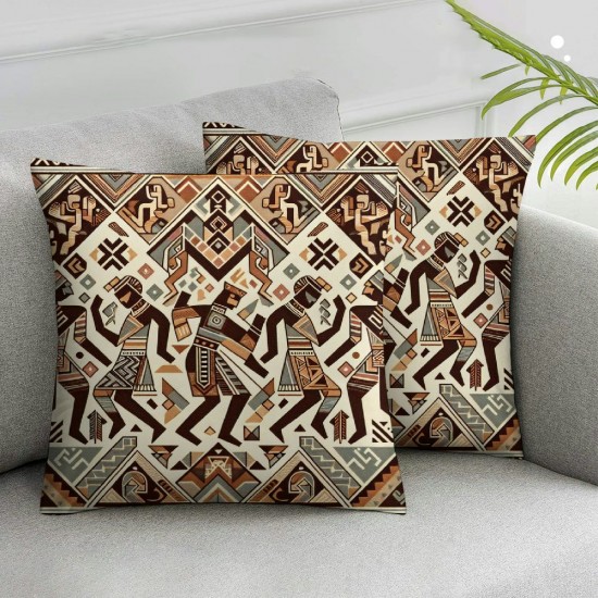 Ulloord Hopyeer Multicolor Ethnic African Tribal Totem Throw Pillow Cover Case  Burlap Square Pillowcase Decorative Rustic Cushion Case Covers for Sofa Couch
