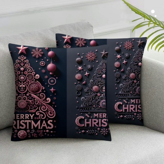 Throw Pillow Covers - Pink Black Pillow Covers Pillow Cases Happy Winter Holiday Pillowcases Couch Cover for Sofa Bedroom Home Outdoor
